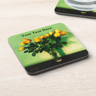 Porta-copo Rosas Amarelas Contra uma Parede Verde