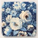 Porta-copo Rosas Brancas no Fundo Azul Indigo<br><div class="desc">Antigas rosas brancas e margaridas em um rico fundo azul-indigo.</div>