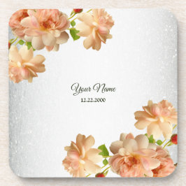 Porta-copo Rosas em Tom de Pêssego Floral Prata Glitter Festa