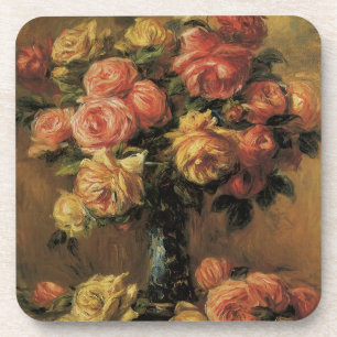 Porta-copo Rosas em um Vaso de Pierre Renoir, Arte Fino Antig