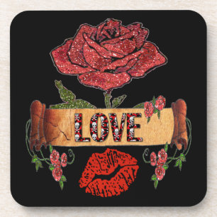 Porta-copo Rosas Rockabilly RAB, Amor & Batom
