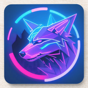 Porta-copo Rosto de Lobo Neon Futurista em Arte Geométrica