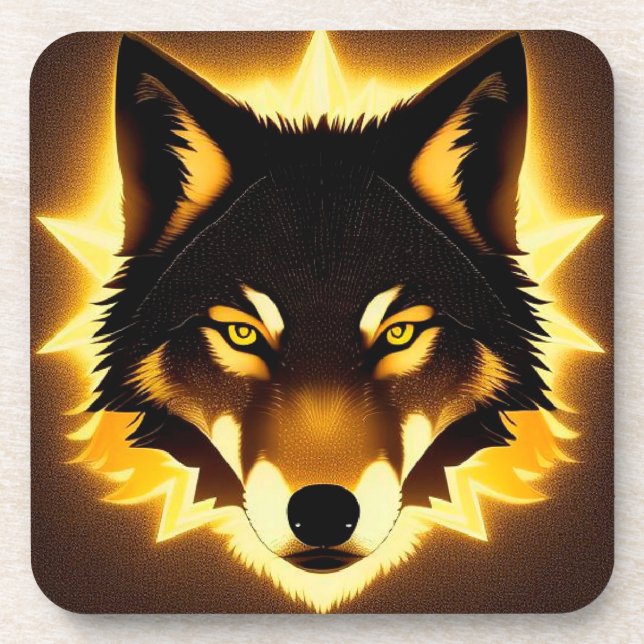 Porta-copo Rosto de Lobo Radiante com Luz Dourada (Frente)