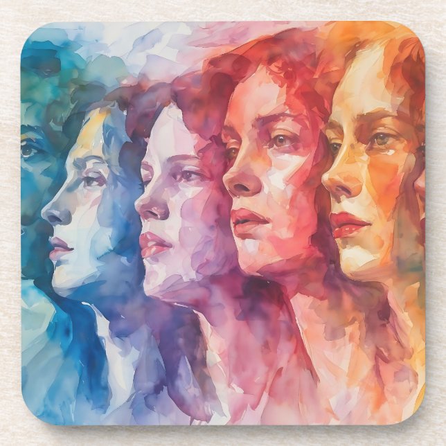 Porta-copo Rostos femininos - Pintura por aquarela (Frente)