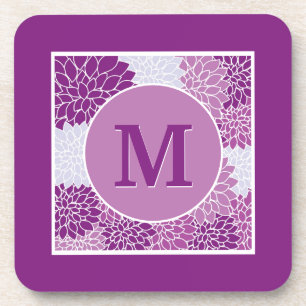 Porta-copo Roxo Bege Dalia Floral Monogramado
