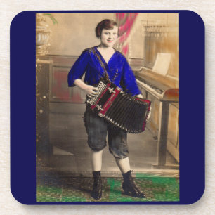 Porta-copo RPPC, jovem acordionista