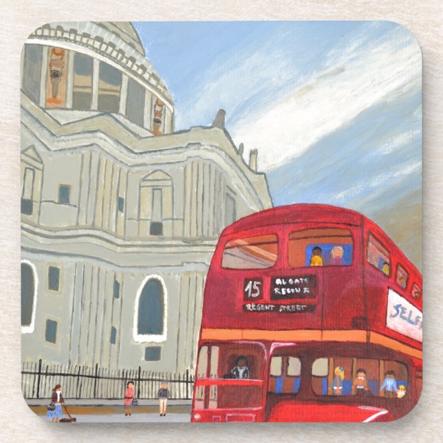 Porta-copo Rua. Catedral de Paul e Ônibus de Londres (Frente)