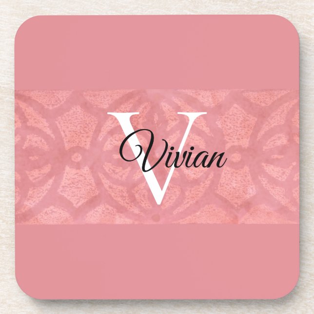 Porta-copo Ruddy Pink Batik Name Monogrammed (Frente)