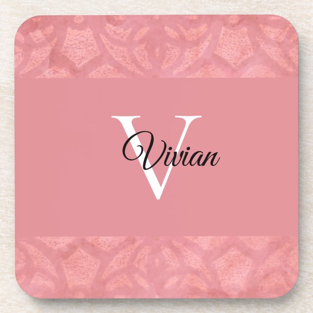 Porta-copo Ruddy Pink Batik Name Monogrammed (Frente)