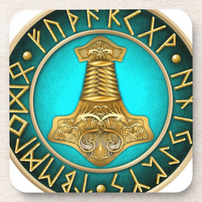 Porta-copo Runes - martelo dos Thors - cerceta (Frente)