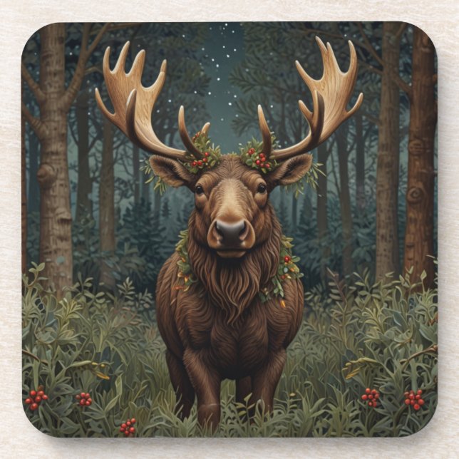 Porta-copo Rustic Christmas moose deer boho woodland forest  (Frente)