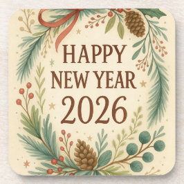 Porta-copo rustic coaster set for happy new year 2026