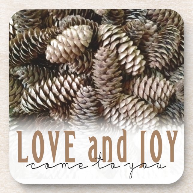 Porta-copo Rustic Holiday Love and Joy Pine Cone (Frente)