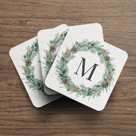 Porta-copo Rústico inverno Verde Monograma Vermelhidão Inicia
