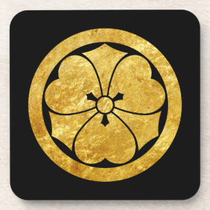 Porta-copo Sakai Mon Japonês samurai clan faux gold em preto