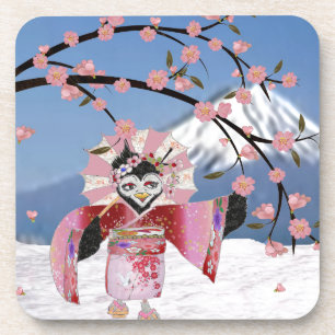 Porta-copo Sakura Geisha Bird no Snow Cherry Blossoms