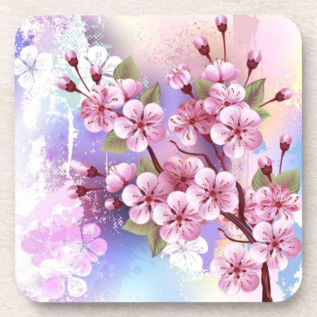 Porta-copo Sakura rosa no fundo da pintura (Frente)