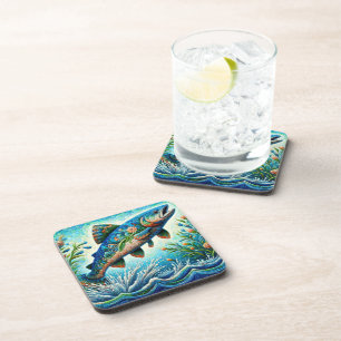 Porta-copo Salmão Jumping Mosaico Floral Azul Pêssego Verde
