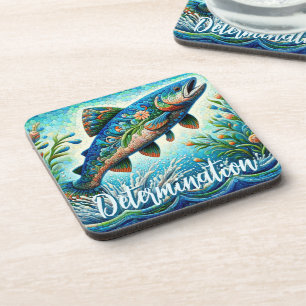 Porta-copo Salmon Saltando Mosaico Floral Azul Personalizado