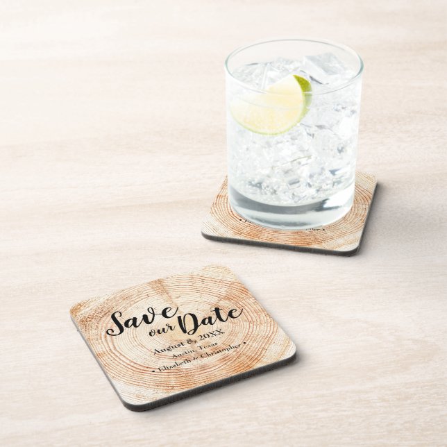 Porta-copo Salve nosso encontro de grãos de madeira Casamento (Lado Direito)