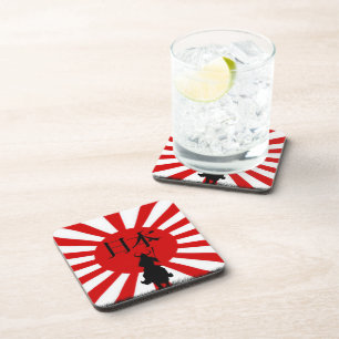 Porta-copo Samurai Japonês e Bandeira das Coasters Bebidas do