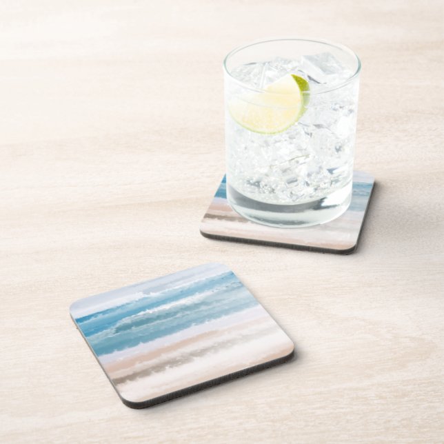 Porta-copo Sandy Beach Ocean Waves Abstrato Watercolor (Lado Direito)