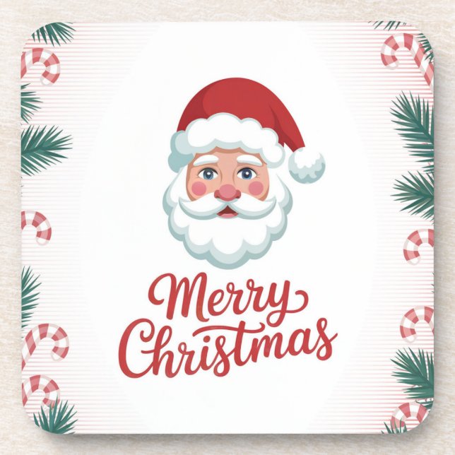 Porta-copo Santa Claus Candy Canes Plastic Coaster Set (Frente)