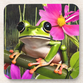 Porta-copo Sapo Fofo no Ramo de Flor Rosa