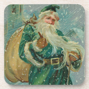 Porta-copo Saudações de Natal-Carta Postal Retro do Papai Noe
