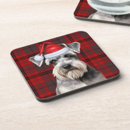 Porta-copo Schnauzer de Natal Cachorro Xadrez Vermelho Férias
