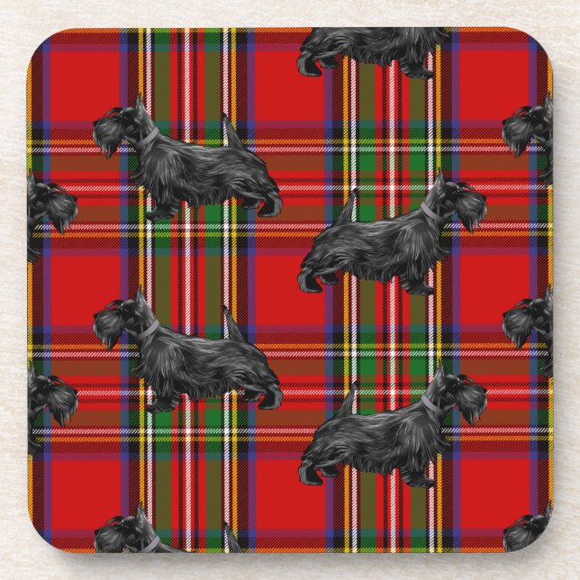 Porta-copo Scottie Dog em Red Scottish Tartan (Frente)