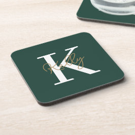 Porta-copo Script de Monograma Verde Moderno Emerald