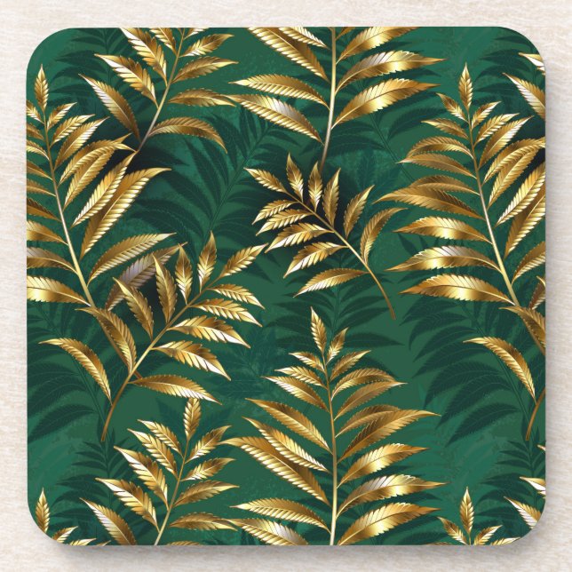 Porta-copo Seamless pattern with golden ferns (Frente)