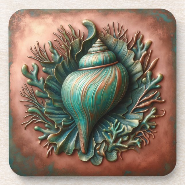 Porta-copo Seashell Copper e Patina Beach House (Frente)