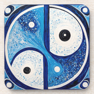 Porta-copo Serenidade Geométrica: Yin Yang Azul e Branco