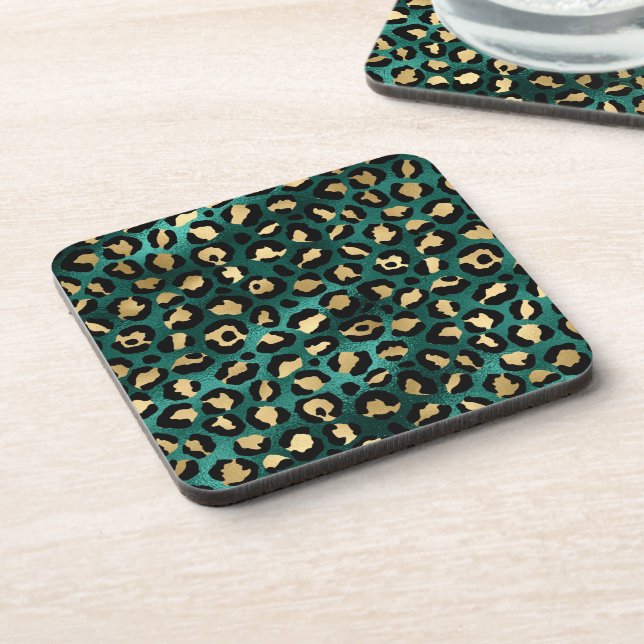 Porta-copo Série Teal e Dourado Leopardo Design 3 (Left Side)