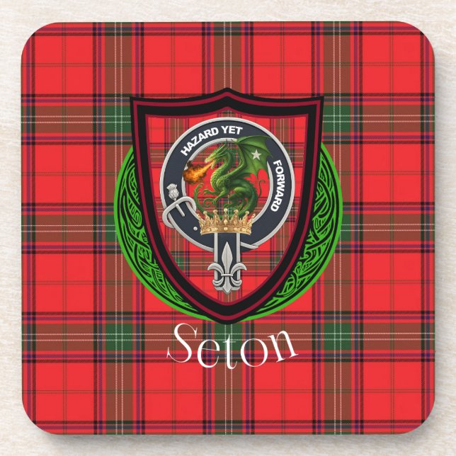 Porta-copo Seton Scottish Clan Tartan & Crest (Frente)