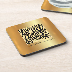 Porta-copo Seu Texto Personalizado Código QR Modelo Dourado Q