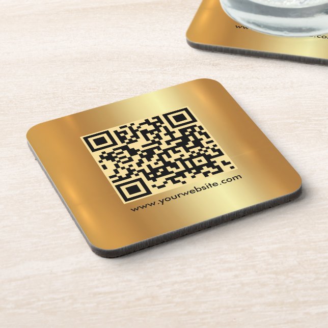 Porta-copo Seu Texto Personalizado Código QR Modelo Dourado Q (Left Side)