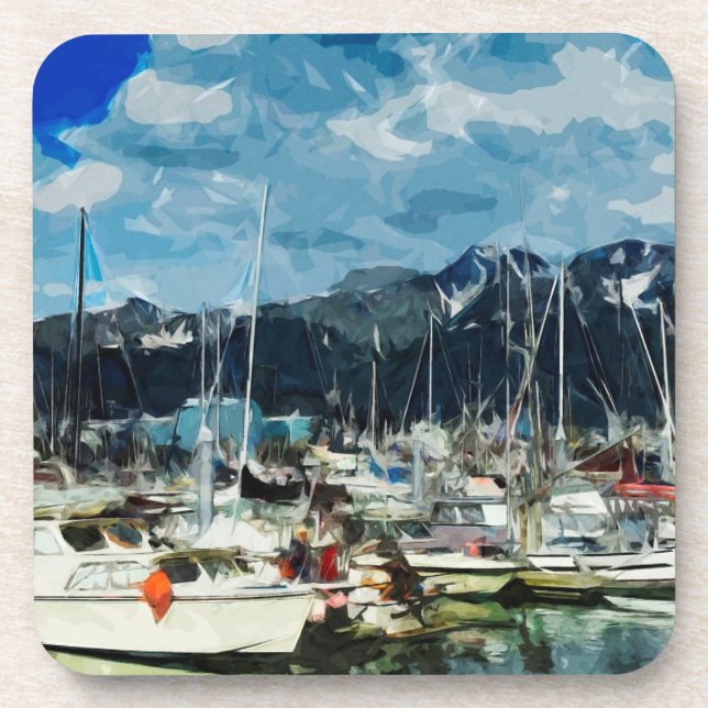 Porta-copo Seward Alaska Habor Abstrato Impressionism (Frente)
