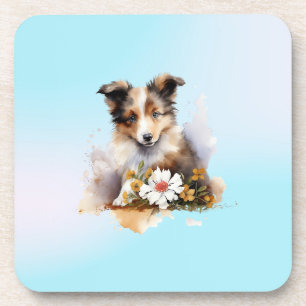 Porta-copo Shetland Sheepdog Puppy Pet Watercolor Fllower