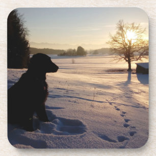 Porta-copo Silhueta de Cachorro na Paisagem de Neve