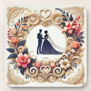 Porta-copo Silhueta de Casamento Elegante Enquadrada