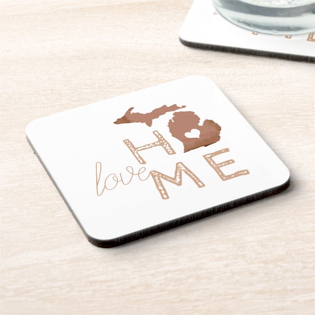 Porta-copo Silhueta Michigan Com Cobre De Amor Cardíaco (Copper Michigan Silhouette With Heart and Love Beverage Coaster from the Michigander!)