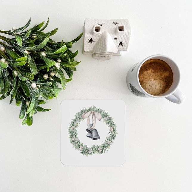 Porta-copo Silver Bells and Mistletoe Wreath (Mistletoe Silver Bells Coaster)