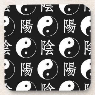 Porta-copo Símbolo Black Yinyang - Padrão de Texto Chinês