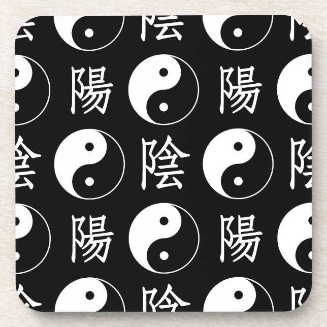 Porta-copo Símbolo Black Yinyang - Padrão de Texto Chinês (Frente)