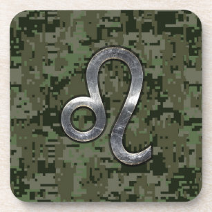 Porta-copo Símbolo moderno Leo Zodiac na Camo Digital Verde