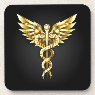 Porta-copo Símbolo Poligonal Dourado Caduceus