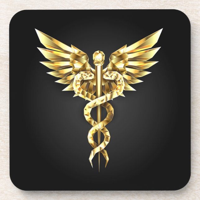 Porta-copo Símbolo Poligonal Dourado Caduceus (Frente)